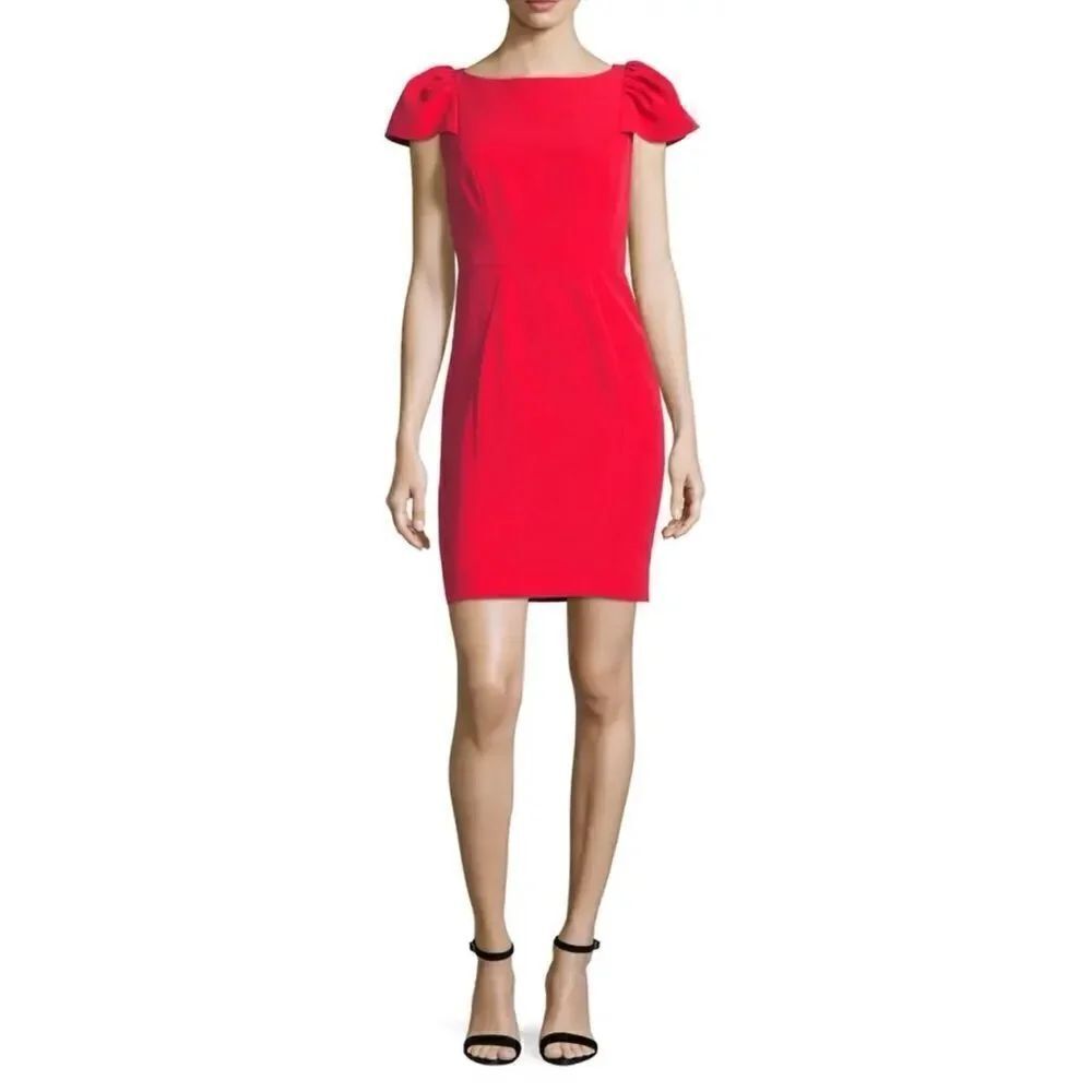 Milly Italian Cady Gather Short Sleeve Lipstick Red Mini Dress Sz 6